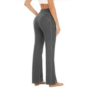 High waisted boot cut leggings, wide leg yoga pants w pockets in charcoal gray
